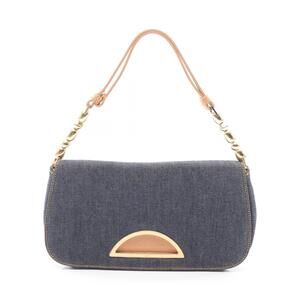 Christian Dior Maris Pearl Handbag Denim Leather Navy Blue Beige